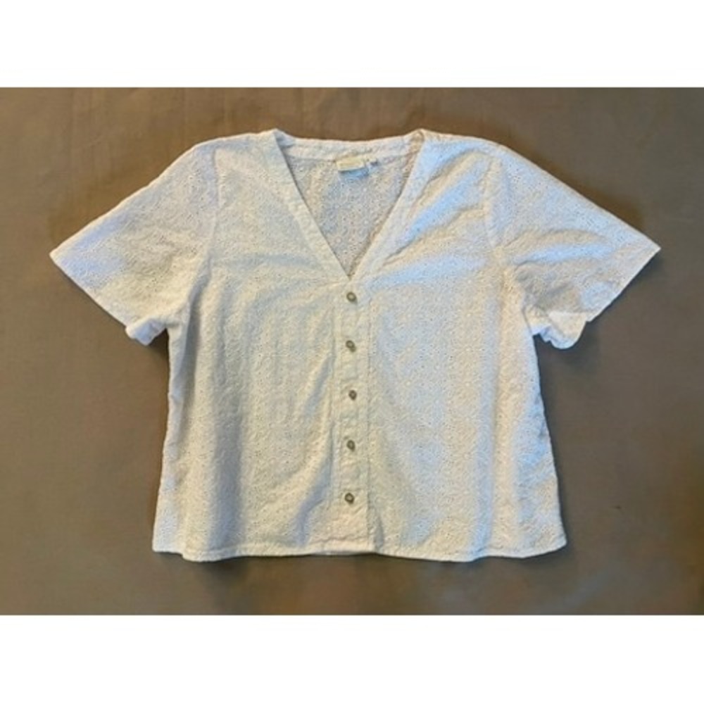 Spartina 449 Eyelet Button Down Top Sz XXL White Boho Cottagecore Coastal Resort